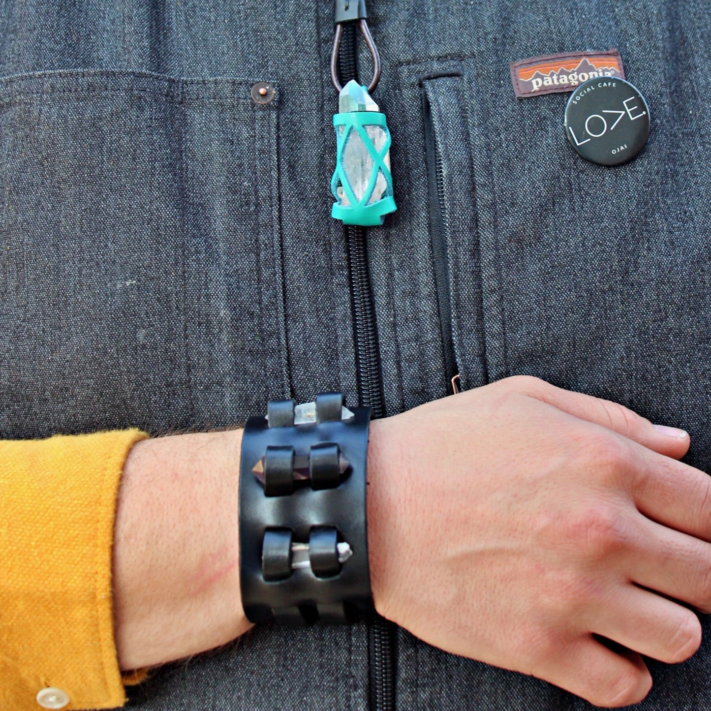 Handmade genuine leather gem stone crystal holder bracelets/ cuffs double bands (Without stones)