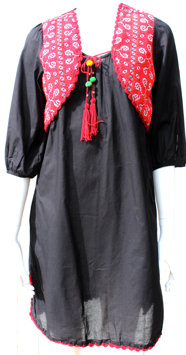 Three quarter sleeve sundress with Hmong hill tribe up-cycle textile vest - Atlas Goods