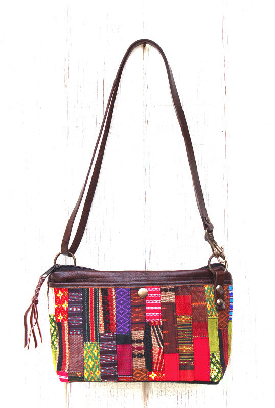 Handmade hill tribe artisan handwoven cotton patchwork crossbody/ shoulder convertible saddle bag - Atlas Goods