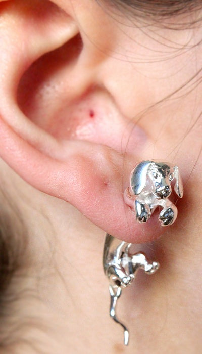 Hand craft Pokee Tru 3D earring double sided post stud Animal style- Wiener dog design