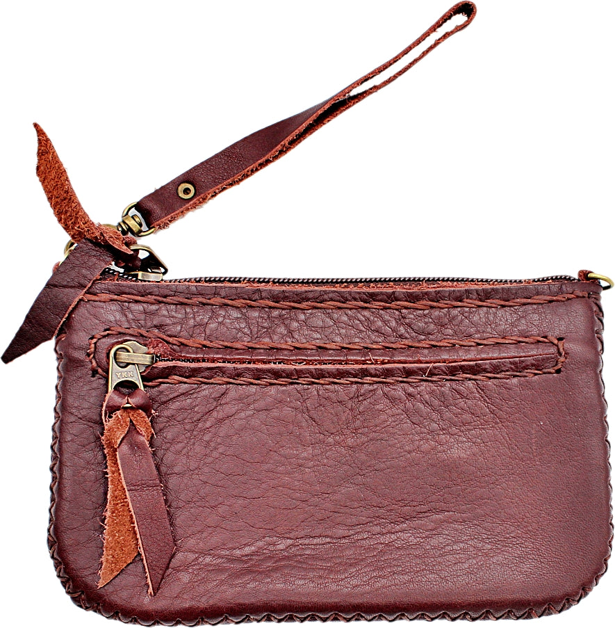 Handmade genuine leather artisan patchwork clutch/ wristlet