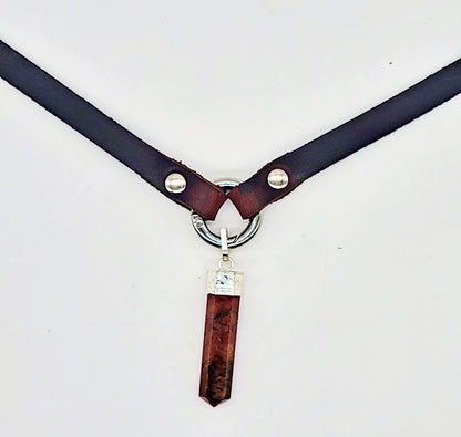 Handmade leather choker necklace with pendant