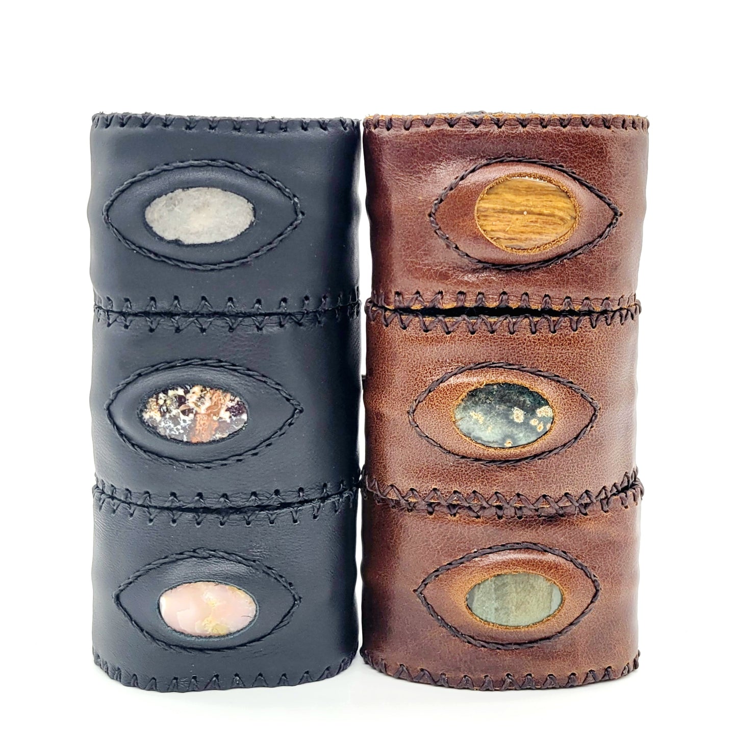 Handmade genuine leather wallet bracelets/ cuffs without gemstone