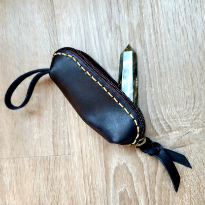 Handmade leather tube shape coin purse tressures keeper