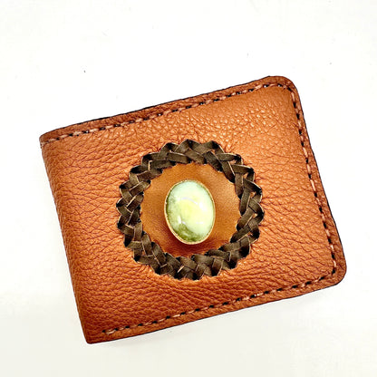 Western Leather Bifold Wallet With Interchangeable Stone feature