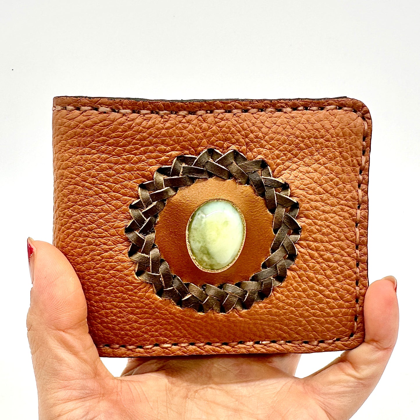 Western Leather Bifold Wallet With Interchangeable Stone feature