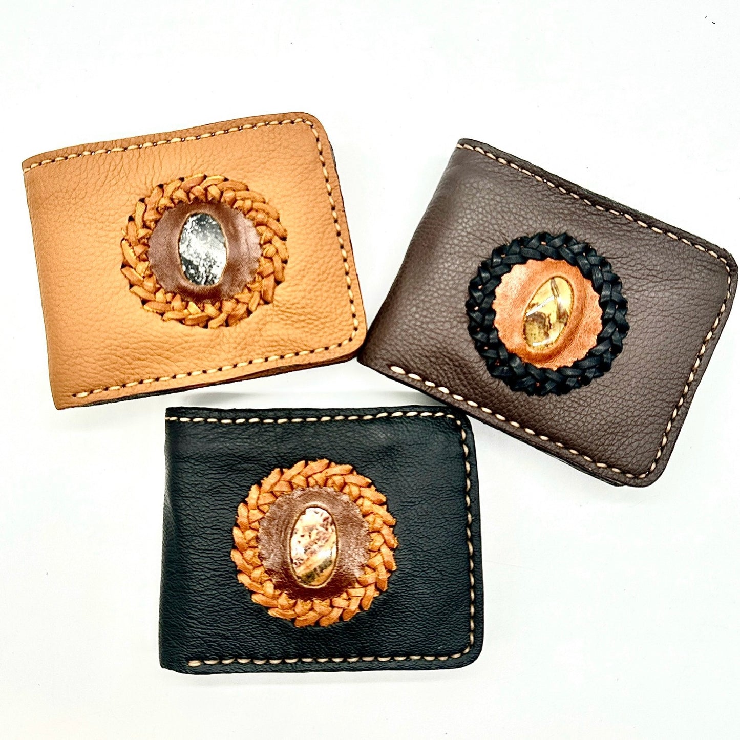 Western Leather Bifold Wallet With Interchangeable Stone feature