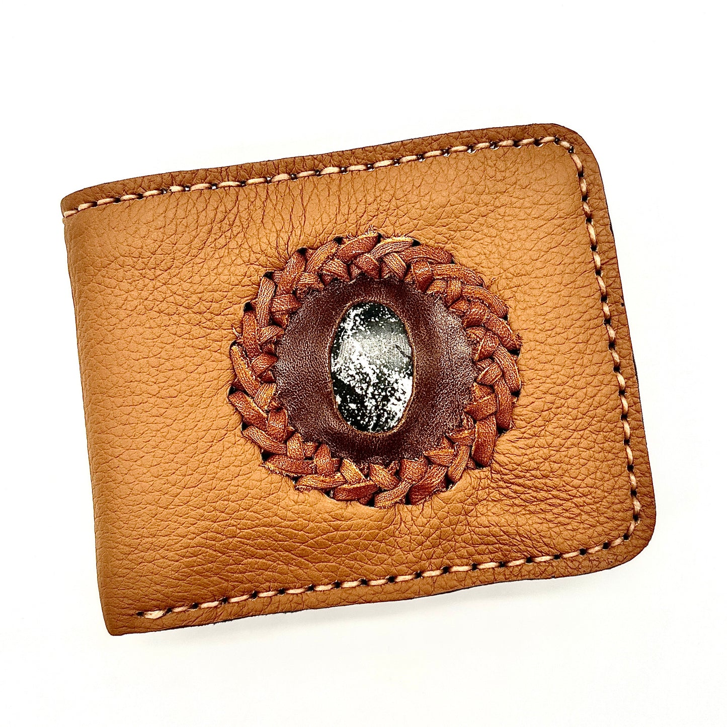 Western Leather Bifold Wallet With Interchangeable Stone feature