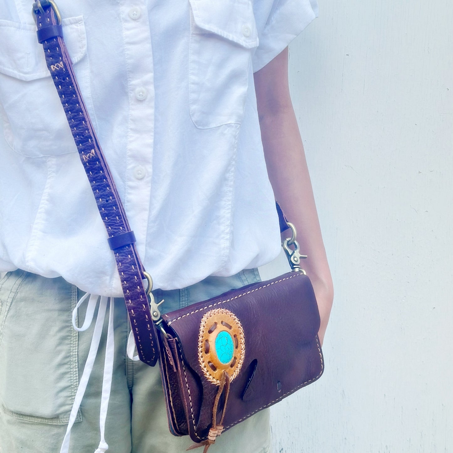 Handmade crossbody/ clutch bag with stone