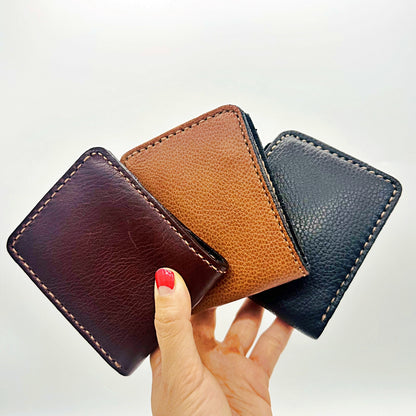 Handmade western genuine leather bifold zipper wallet