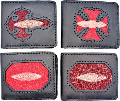 Western Handmade Leather Bifold Wallet with stingray leather accent