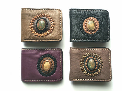 Western Leather Bifold Wallet With Interchangeable Stone feature