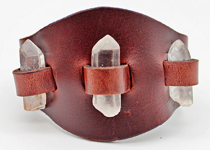 Handmade genuine  leather gem stone crystal holder bracelets/ cuffs single band(Without stones)