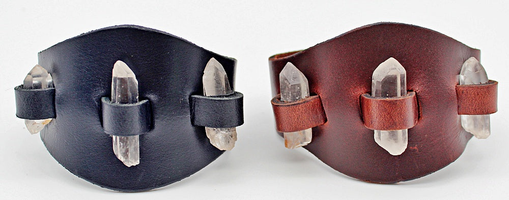 Handmade genuine  leather gem stone crystal holder bracelets/ cuffs single band(Without stones)