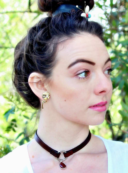 Handmade leather choker necklace with pendant