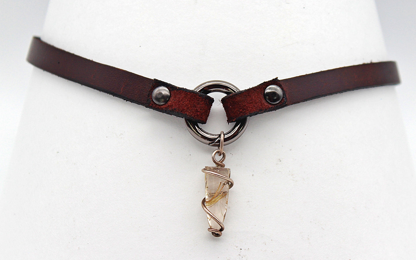 Handmade leather choker necklace with pendant