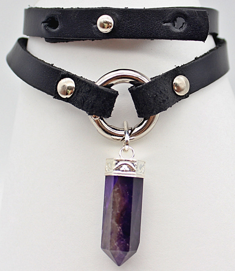 Handmade leather choker necklace with pendant