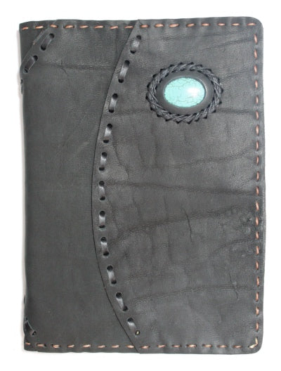 Handmade large Leather journal with stone accent/ blank paper