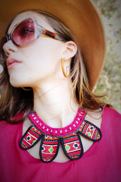 Flower neck hand embroidery long blouse/short dress with Hmong hill tribe up-cycle textile trim - Atlas Goods