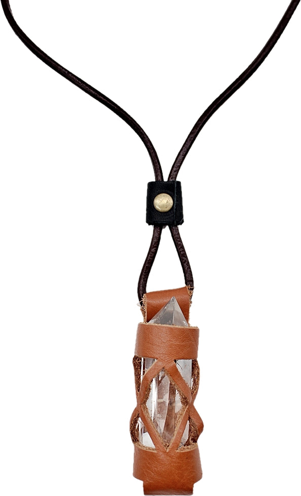 Handmade leather gemstone crystal holder/case necklace without stone