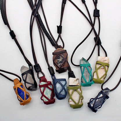 Handmade leather gemstone crystal holder/case necklace without stone