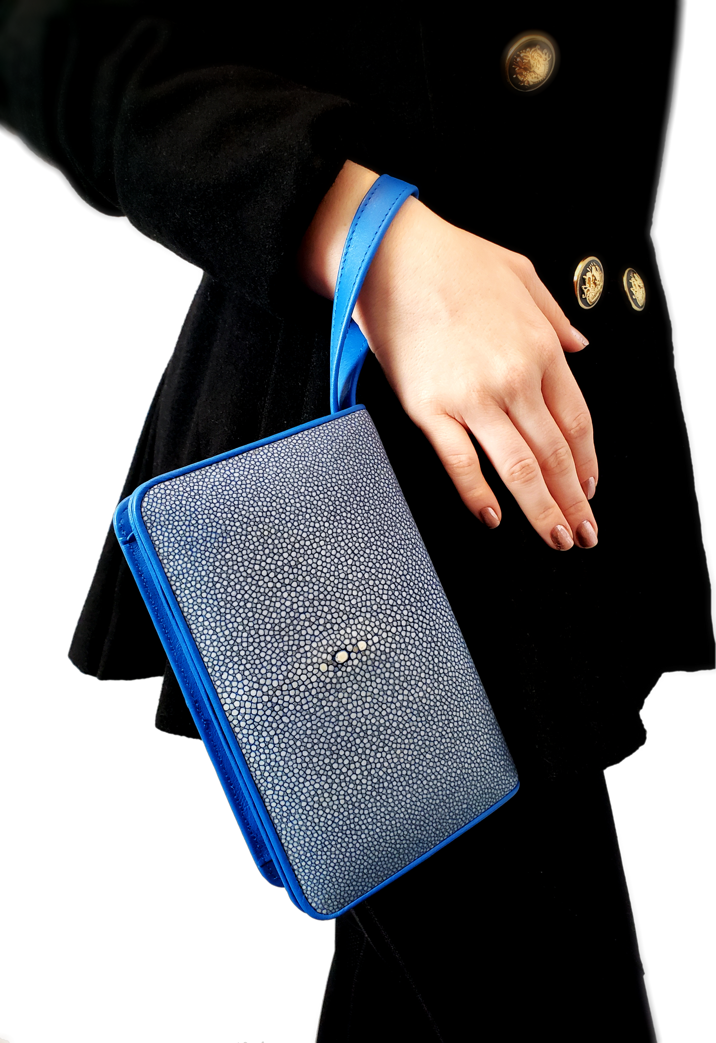 Genuine polished stingray leather medium crossbody purse/ clutch/ wristlet