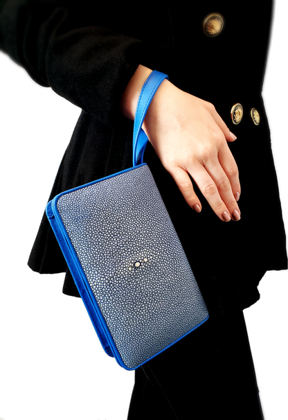 Genuine polished stingray leather medium crossbody purse/ clutch/ wristlet