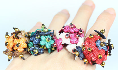 Handmade genuine stingray leather clustered flower ring