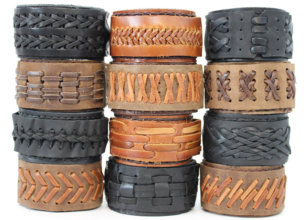 Handmade genuine leather woven bracelets/ cuffs: TB-WOVEN - Atlas Goods