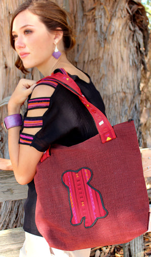 Slash sleeve V-neck blouse with Hmong hill tribe up-cycle textile accent - Atlas Goods