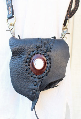 Handmade leather possible bag bohemian/ hippy style with premium stone accent