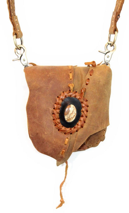 Handmade leather possible bag bohemian/ hippy style with premium stone accent