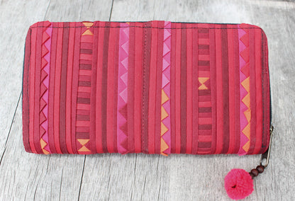 Handmade Lisu hill tribe intricate patchwork zip around wallets - Atlas Goods