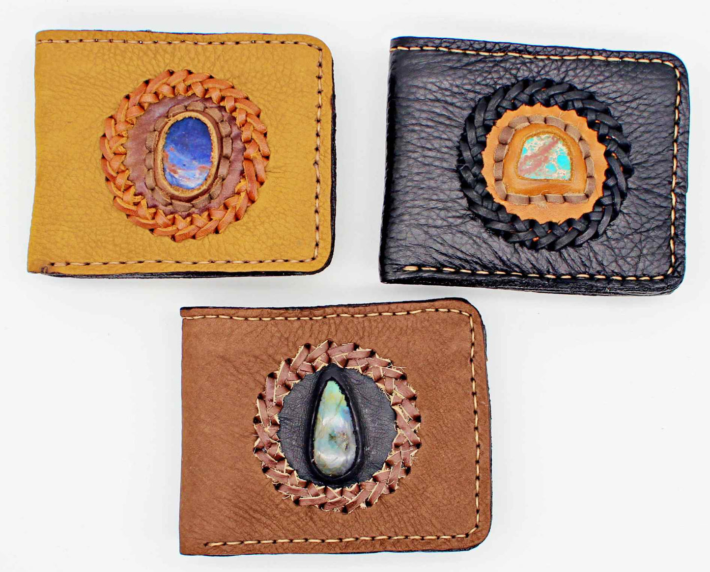 Western Leather Bifold Wallet With Interchangeable Stone feature