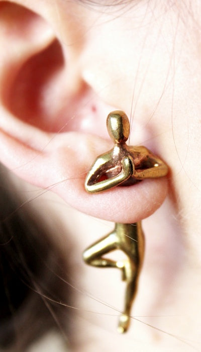 Hand craft Pokee Tru 3D earring double sided post stud figurine style- yoga tree post design