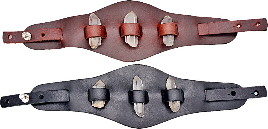 Handmade genuine  leather gem stone crystal holder single strap bracelets/ cuffs (With stones)