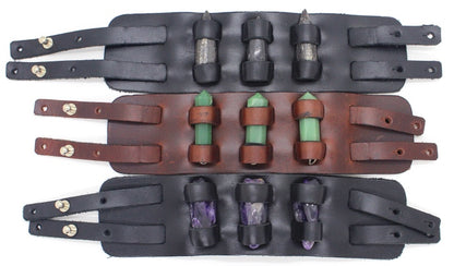 Handmade genuine  leather gem stone crystal holder bracelets/ cuffs double bands (Without stones)