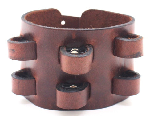 Handmade genuine  leather gem stone crystal holder bracelets/ cuffs double bands (Without stones)