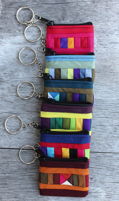 Handmade Lisu hill tribe intricate patchwork zip key chain( 24 pack) : TH-KC-LISU - Atlas Goods