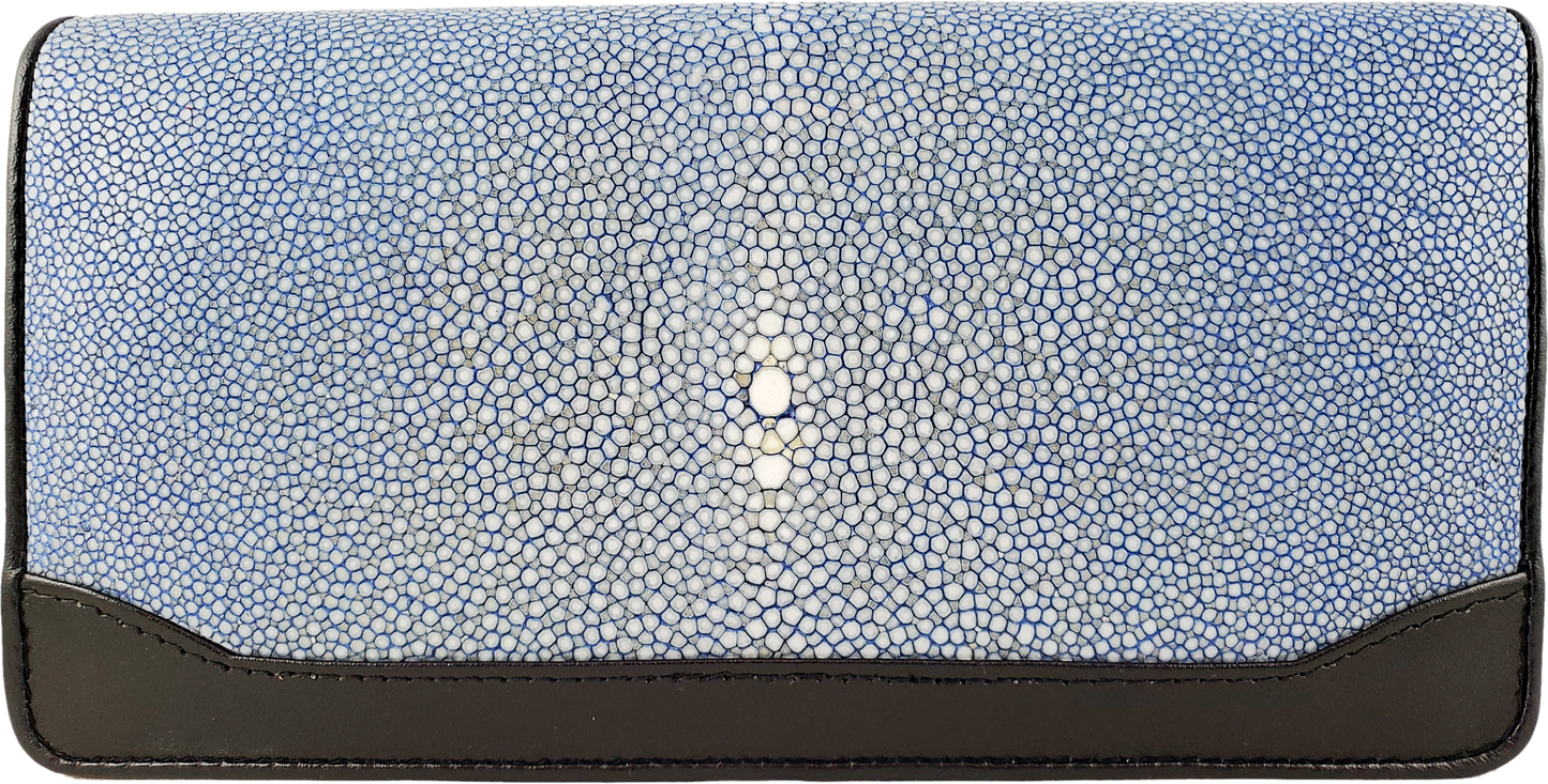 Genuine polished stingray leather crossbody purse/ clutch/ wristlet with black trim design