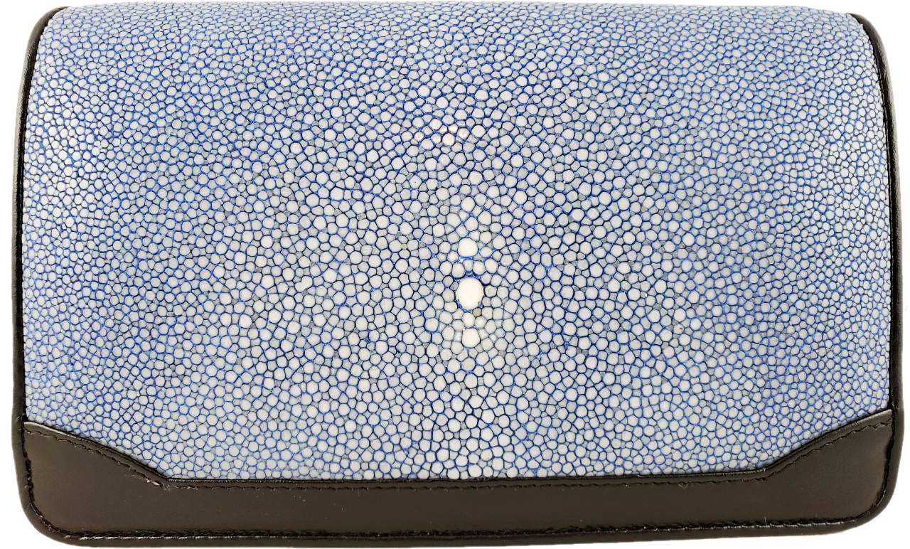 Genuine polished stingray leather medium crossbody purse/ clutch/ wristlet with black trim