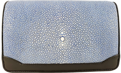 Genuine polished stingray leather medium crossbody purse/ clutch/ wristlet with black trim