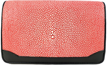 Genuine polished stingray leather medium crossbody purse/ clutch/ wristlet with black trim