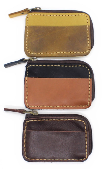 Handmade leather zipper cardholder/ Mini wallet